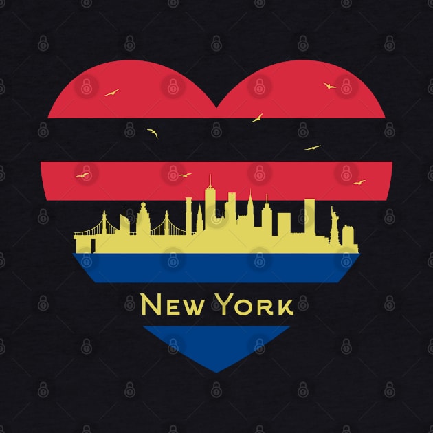 NYC City Skyline cityscape Heart Shape Bird Flying New York by Msafi